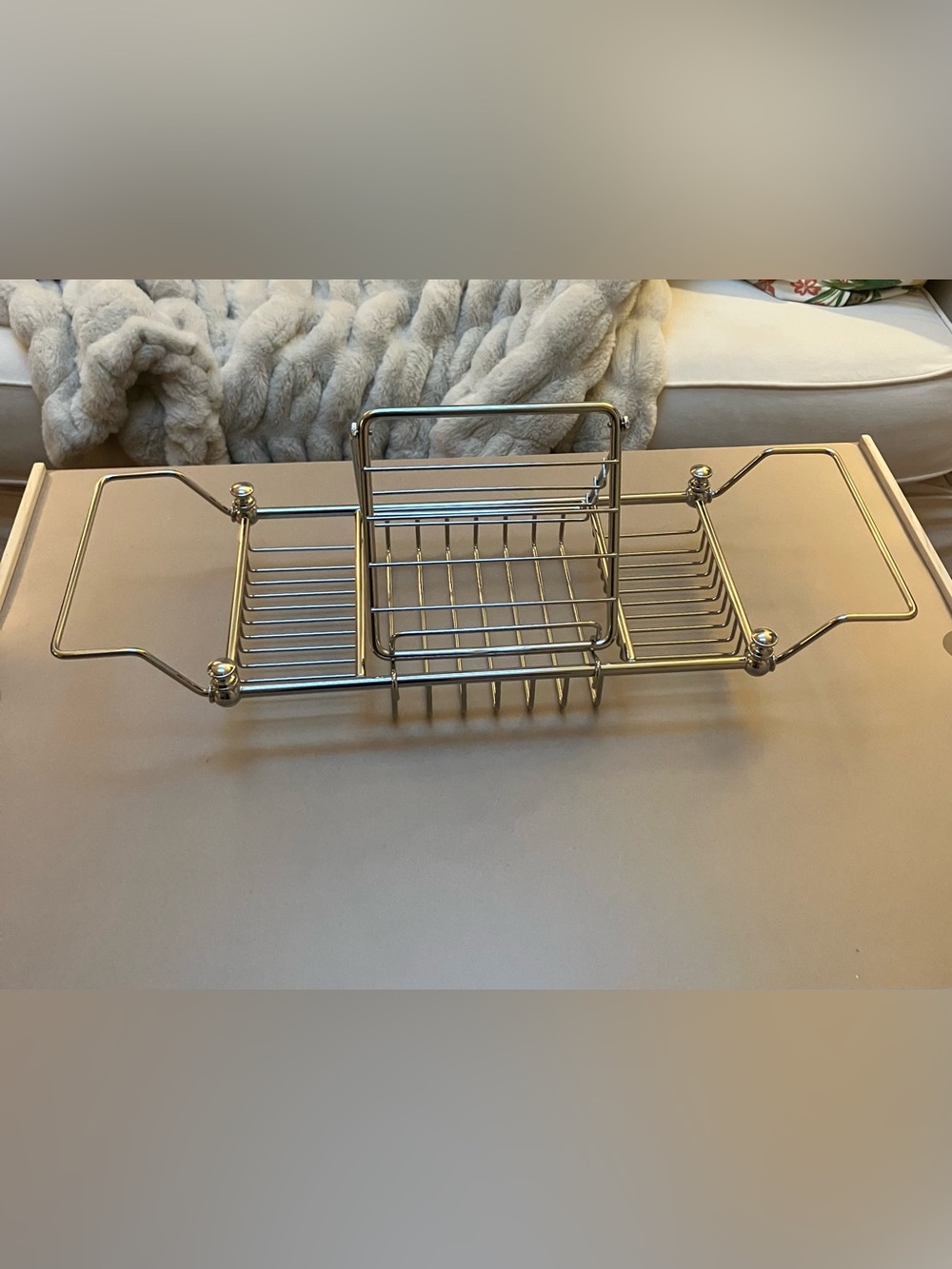 Pottery Barn Chrome Bath Caddy with Expandable Arms